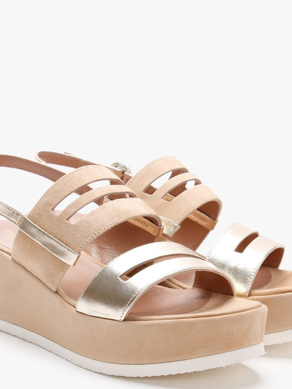 Sarai Beige Suede Two Tone Wedge Sandals