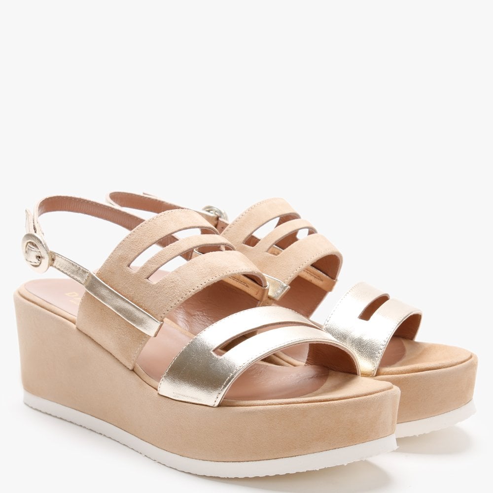 Sarai Beige Suede Two Tone Wedge Sandals