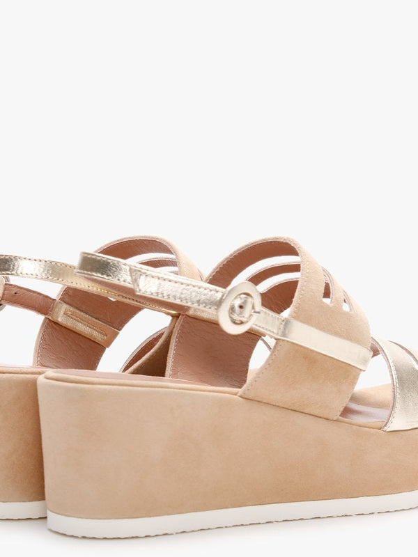Sarai Beige Suede Two Tone Wedge Sandals