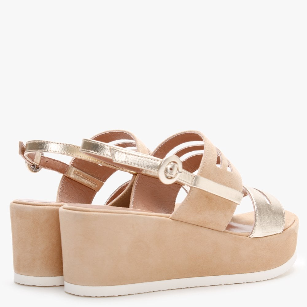 Sarai Beige Suede Two Tone Wedge Sandals