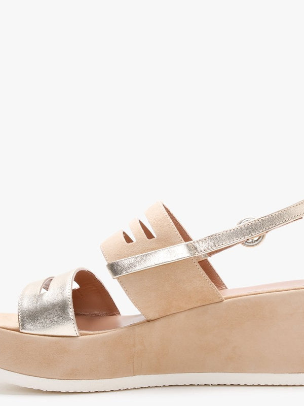 Sarai Beige Suede Two Tone Wedge Sandals