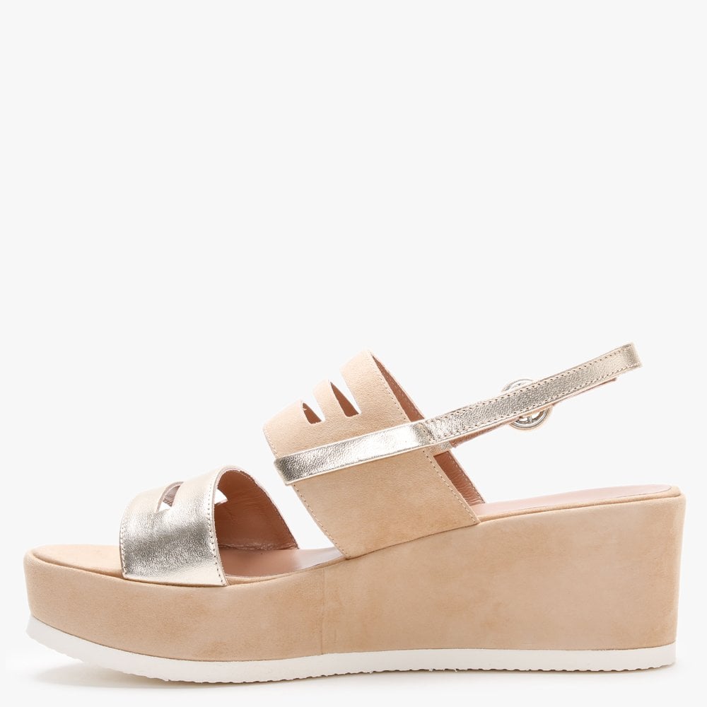 Sarai Beige Suede Two Tone Wedge Sandals