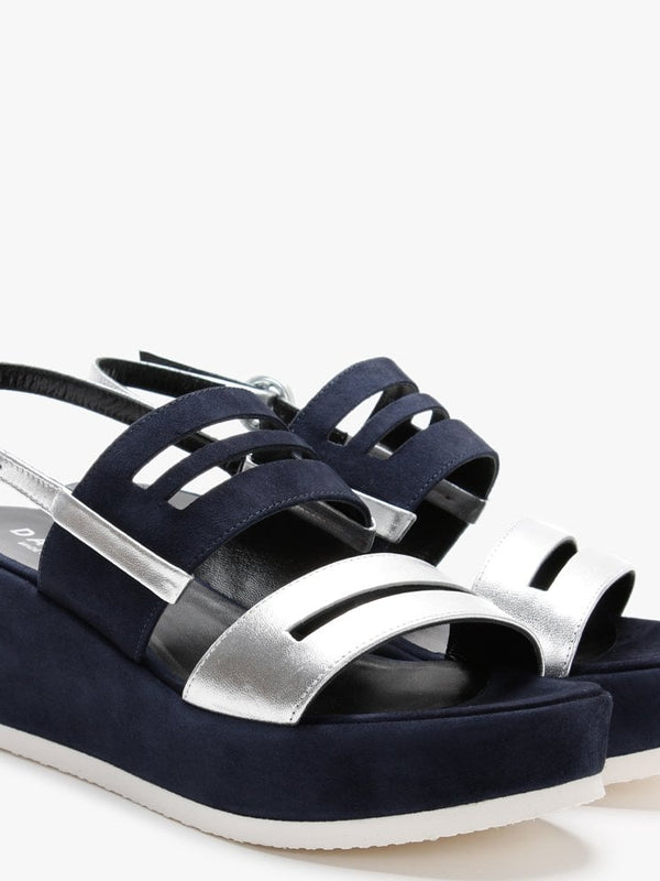 Sarai Navy Suede Two Tone Wedge Sandals