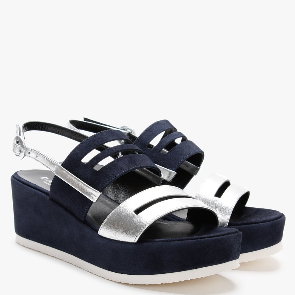 Sarai Navy Suede Two Tone Wedge Sandals
