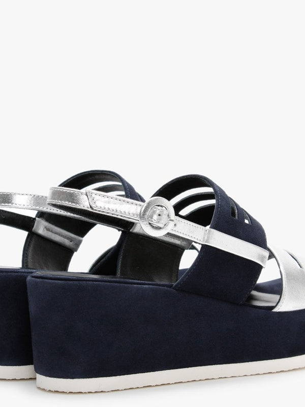 Sarai Navy Suede Two Tone Wedge Sandals