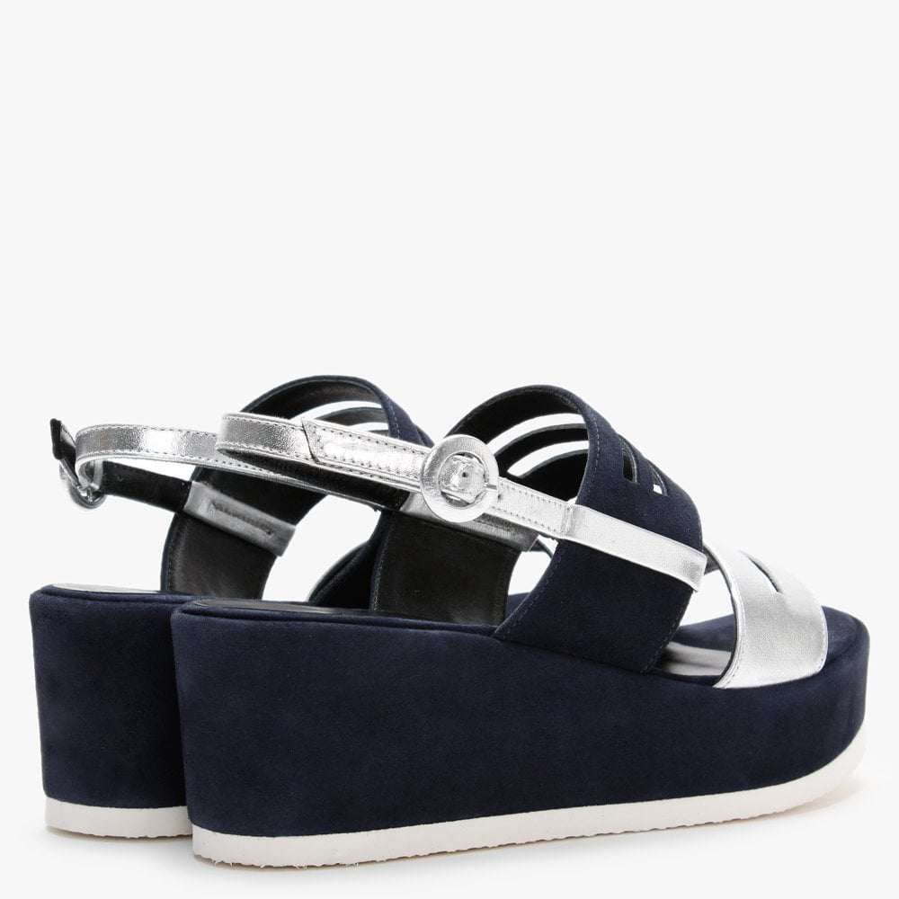 Sarai Navy Suede Two Tone Wedge Sandals