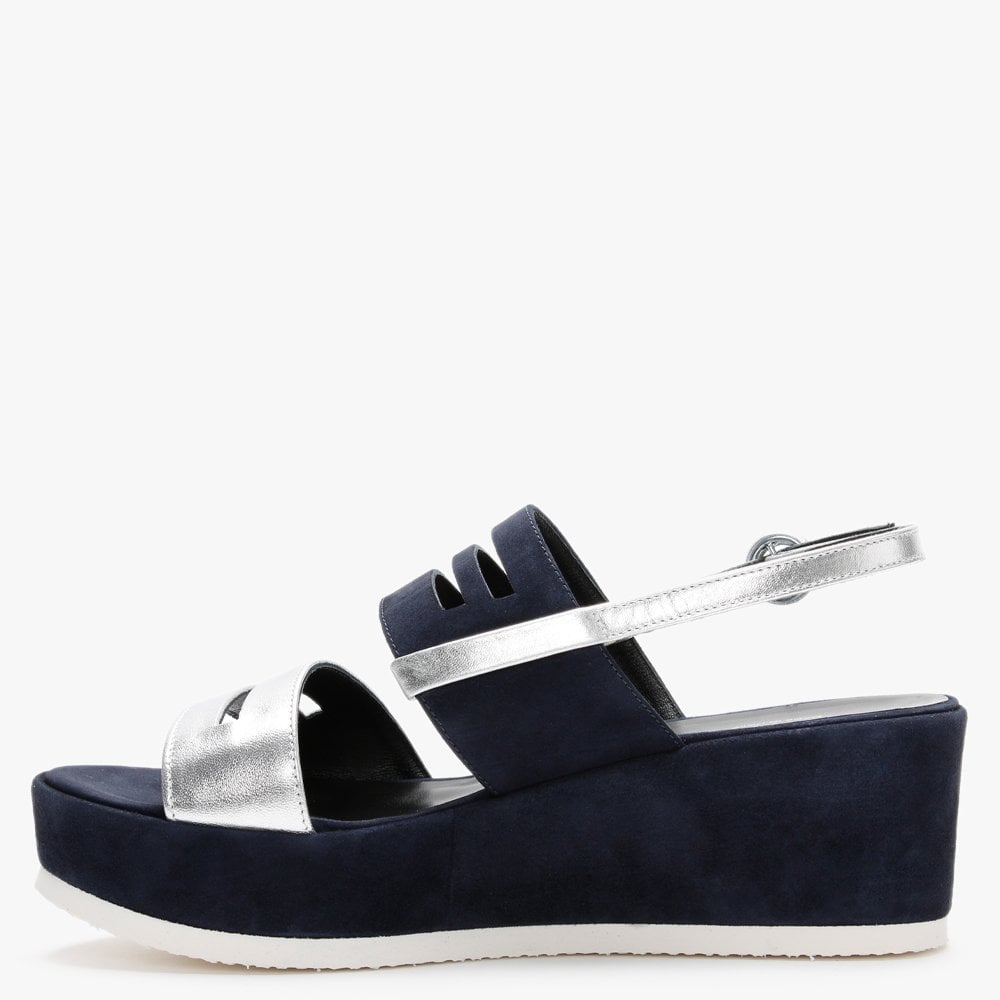 Sarai Navy Suede Two Tone Wedge Sandals