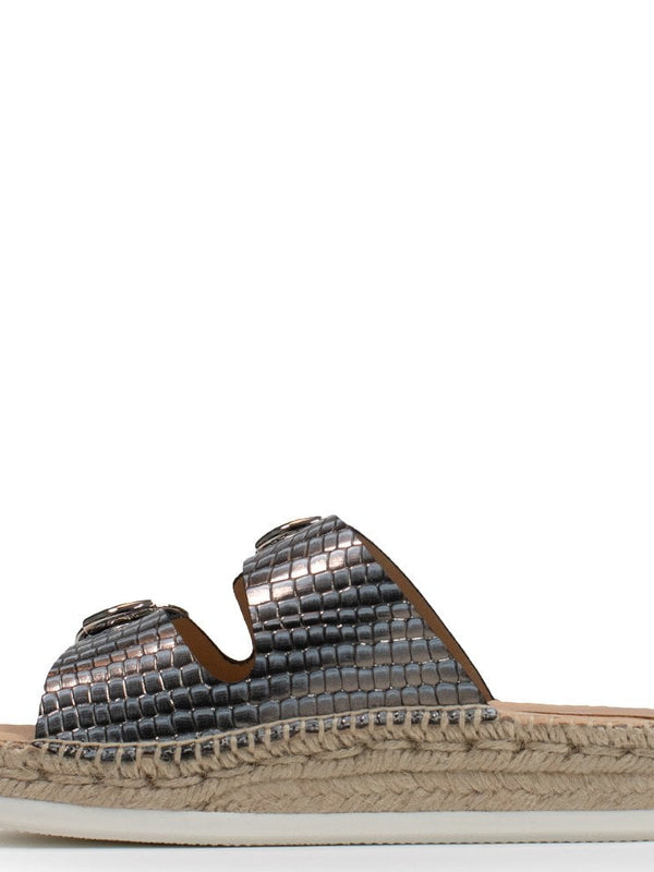 Seahouses Pewter Leather Reptile Buckle Espadrille Mules