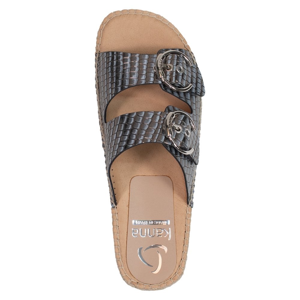 Seahouses Pewter Leather Reptile Buckle Espadrille Mules