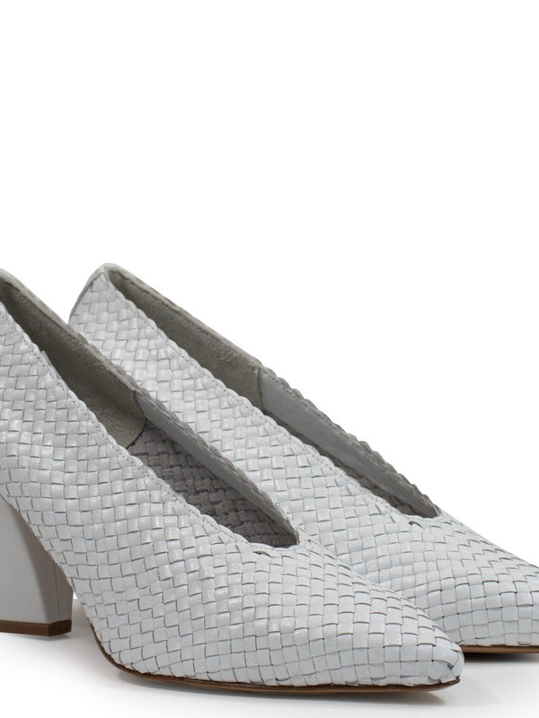 Hatton White Leather Woven Court Shoes