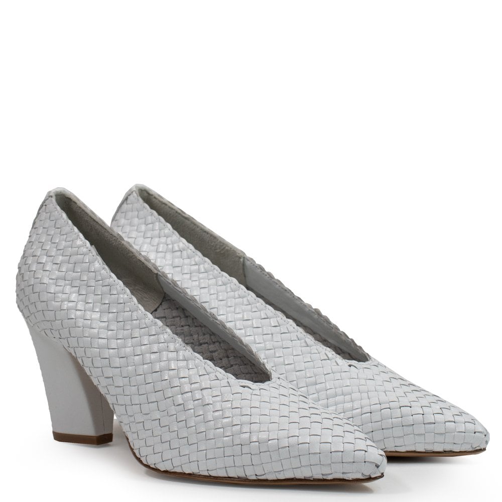 Hatton White Leather Woven Court Shoes