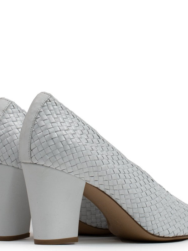 Hatton White Leather Woven Court Shoes