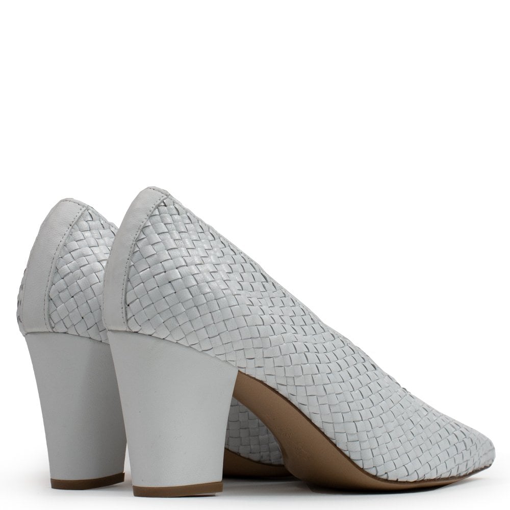 Hatton White Leather Woven Court Shoes