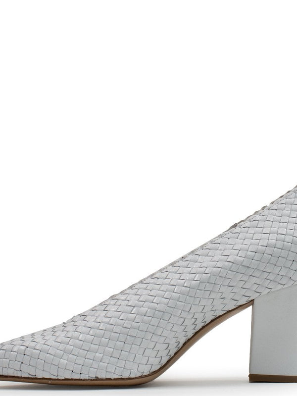 Hatton White Leather Woven Court Shoes