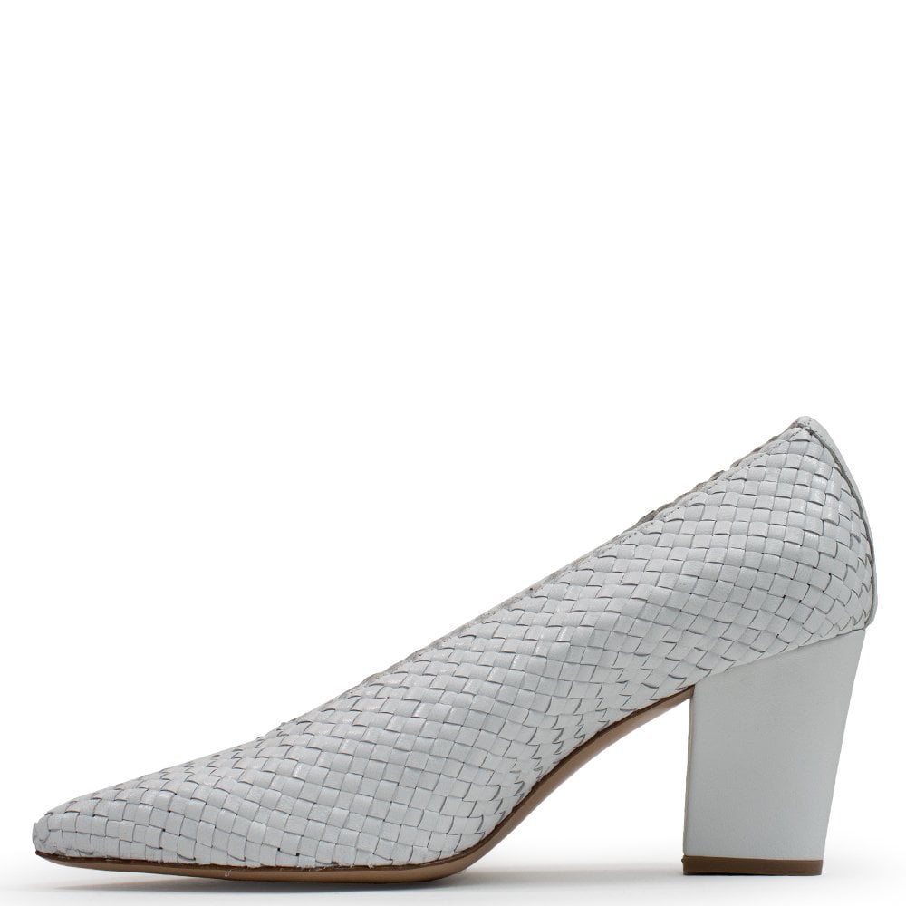 Hatton White Leather Woven Court Shoes