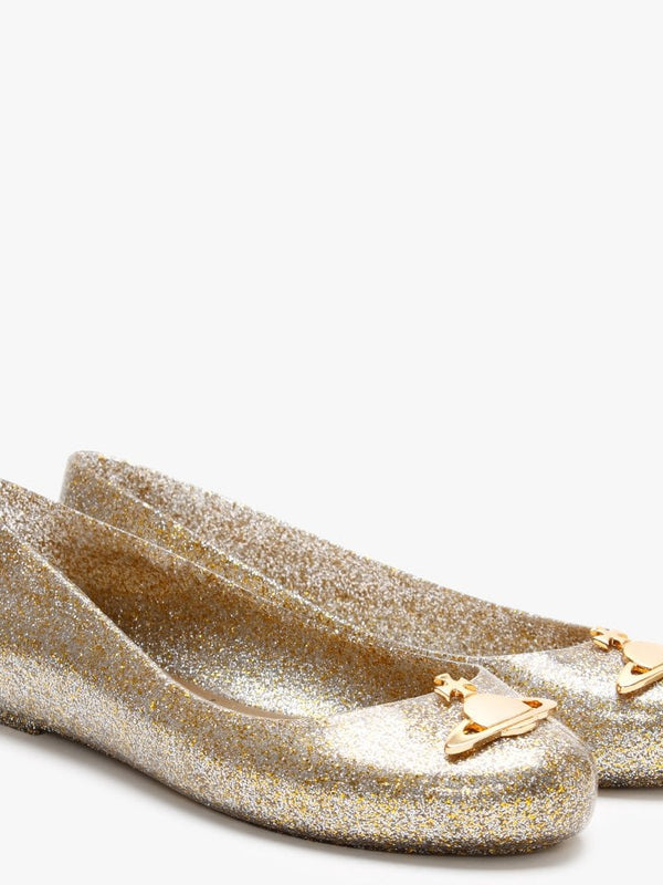 x Melissa Space Love 21 Gold Glitter Orb Ballet Pumps
