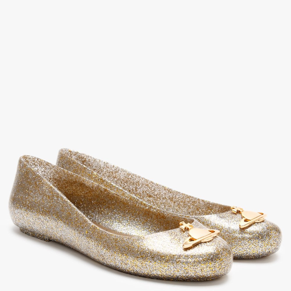 x Melissa Space Love 21 Gold Glitter Orb Ballet Pumps