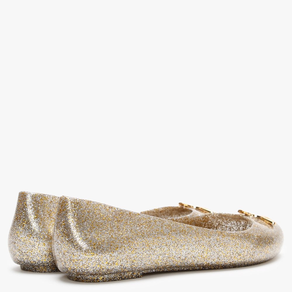 x Melissa Space Love 21 Gold Glitter Orb Ballet Pumps