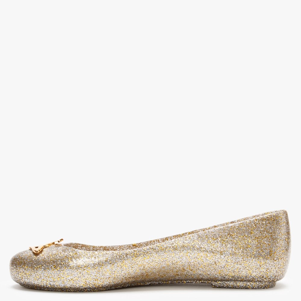 x Melissa Space Love 21 Gold Glitter Orb Ballet Pumps