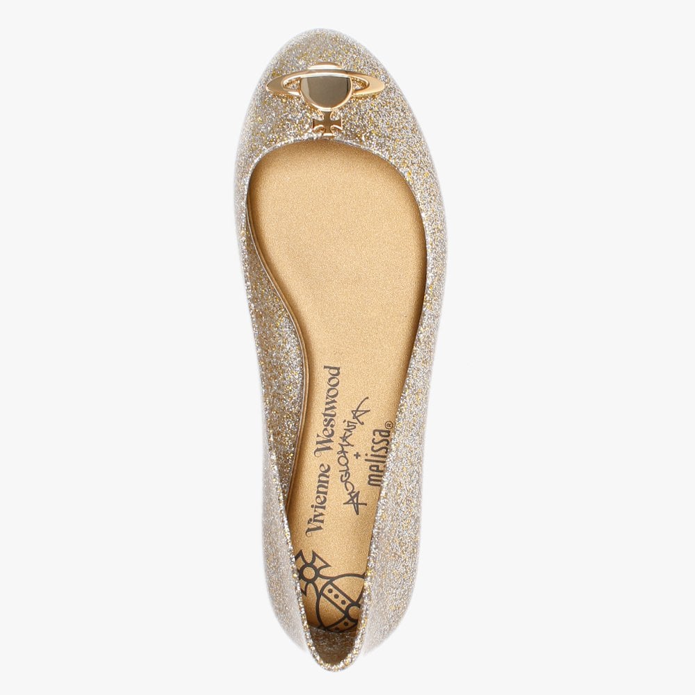 x Melissa Space Love 21 Gold Glitter Orb Ballet Pumps
