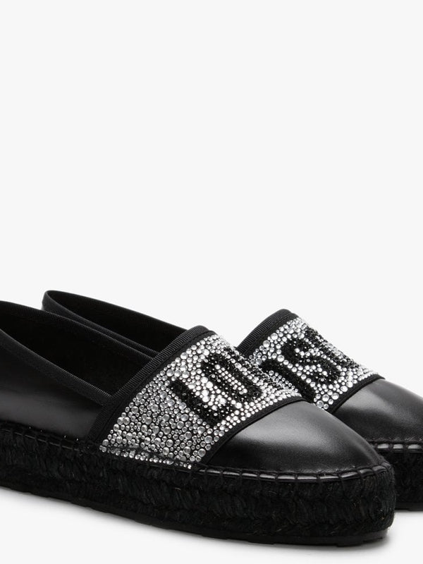 Diamante Black Leather Espadrilles