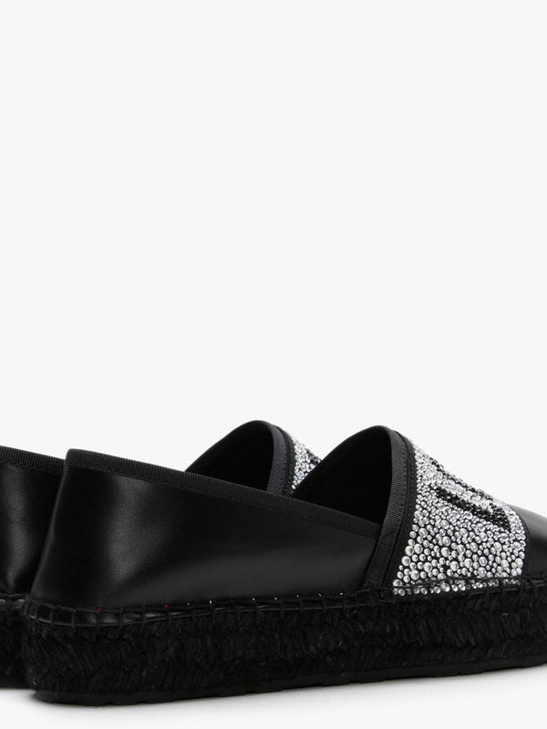 Diamante Black Leather Espadrilles