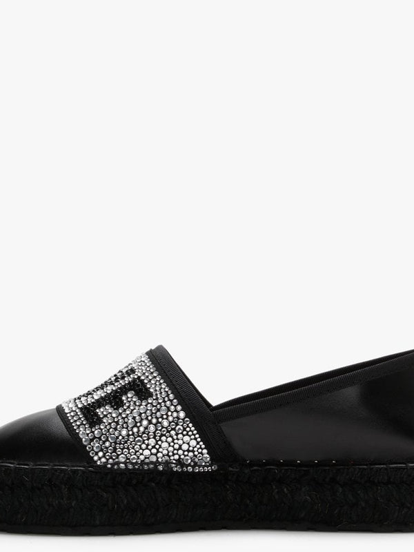 Diamante Black Leather Espadrilles