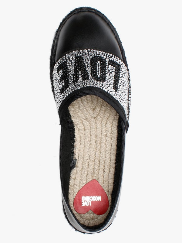 Diamante Black Leather Espadrilles