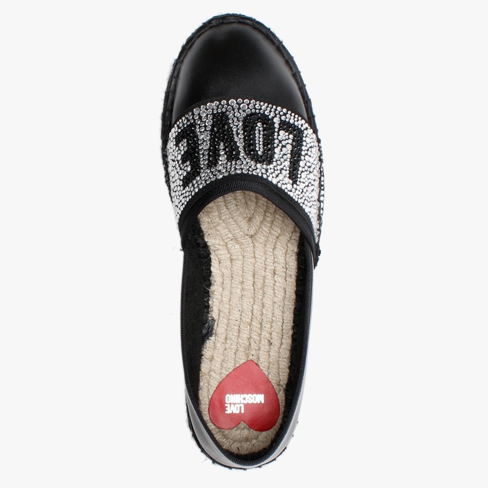 Diamante Black Leather Espadrilles