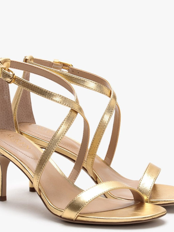 Leaton Gold Leather Cross Strap Sandals