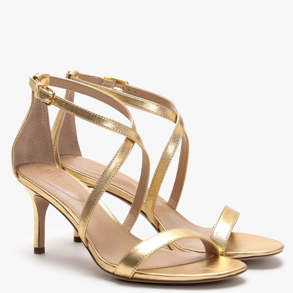 Leaton Gold Leather Cross Strap Sandals