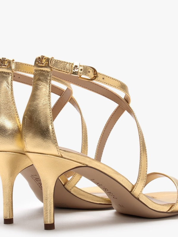 Leaton Gold Leather Cross Strap Sandals