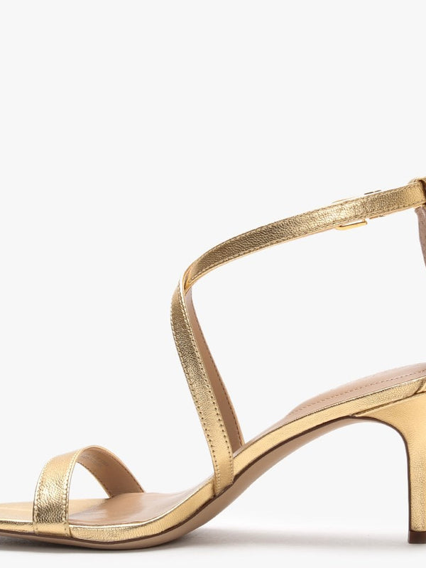 Leaton Gold Leather Cross Strap Sandals