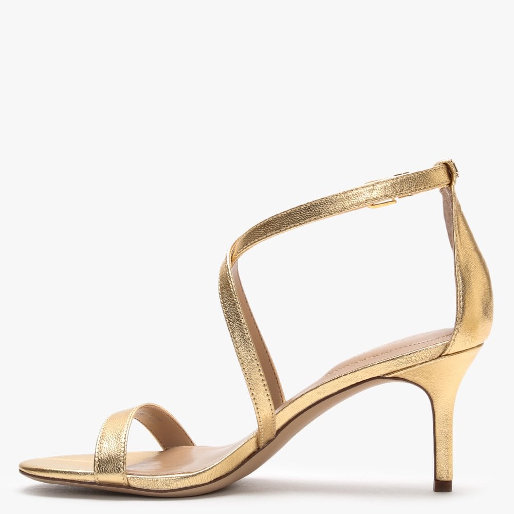 Leaton Gold Leather Cross Strap Sandals