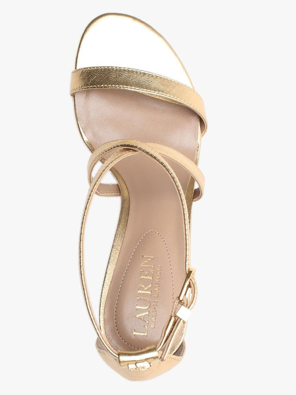 Leaton Gold Leather Cross Strap Sandals