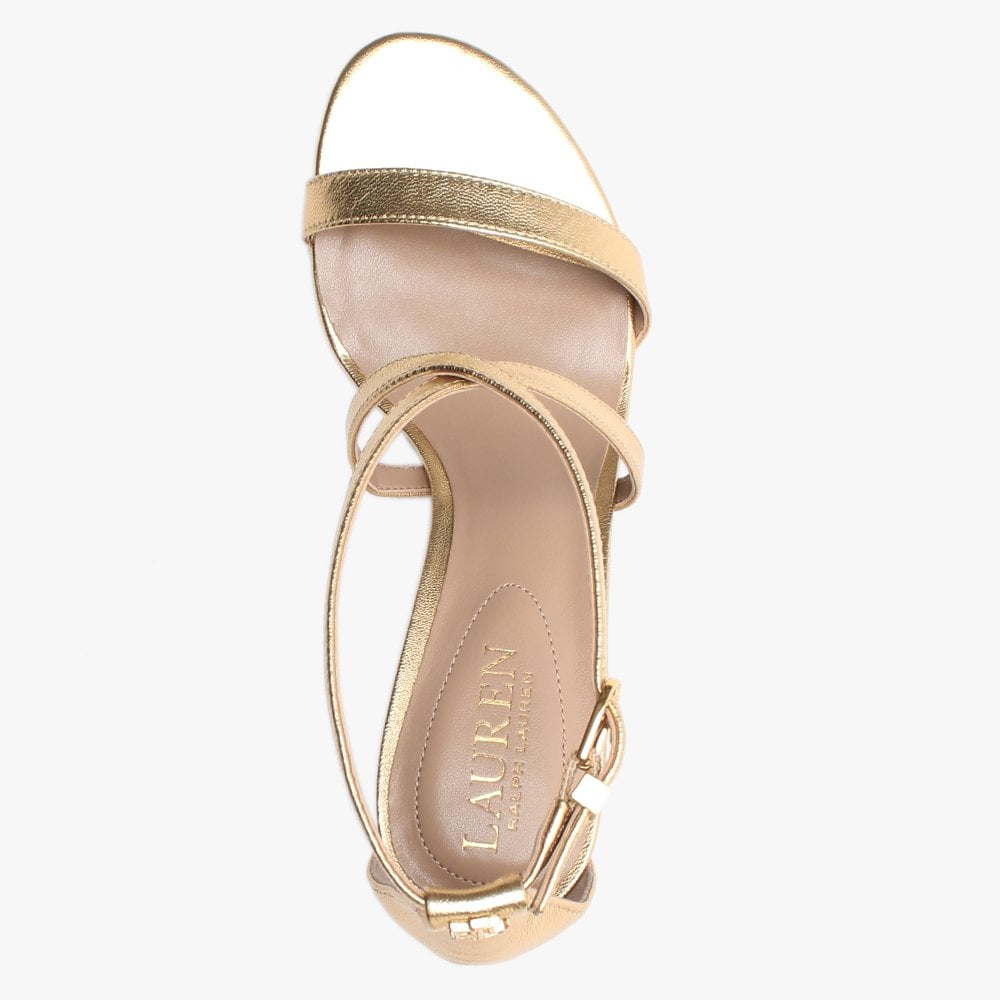 Leaton Gold Leather Cross Strap Sandals