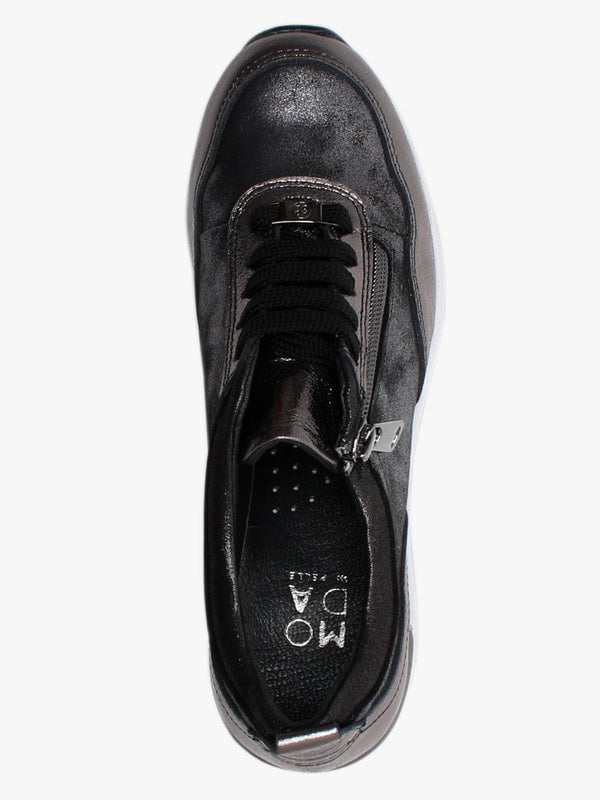 Bethina Pewter Metallic Leather Wedge Trainers