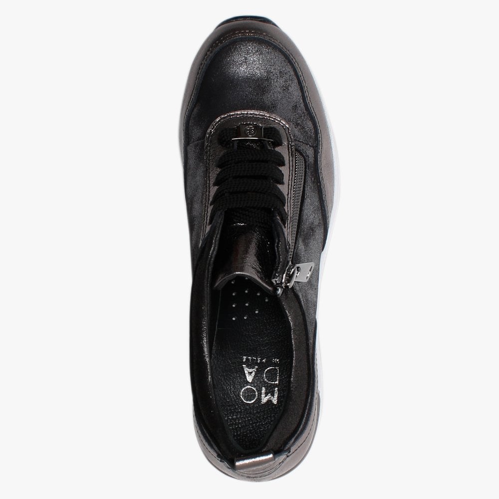 Bethina Pewter Metallic Leather Wedge Trainers