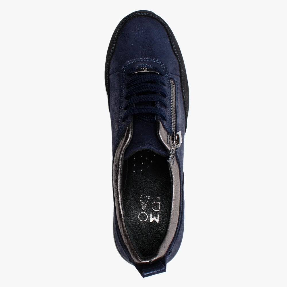 Bethina Navy Metallic Leather Wedge Trainers