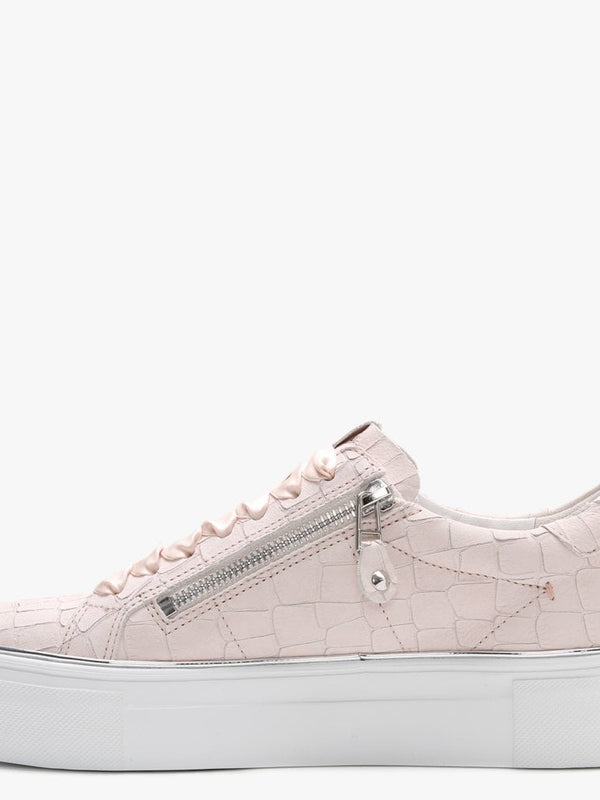 Parry Pink Moc Croc Leather Double Zip Ribbon Lace Trainers
