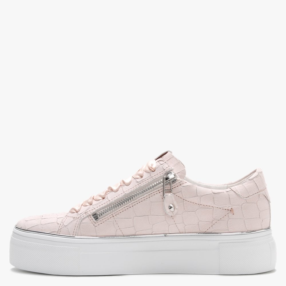 Parry Pink Moc Croc Leather Double Zip Ribbon Lace Trainers