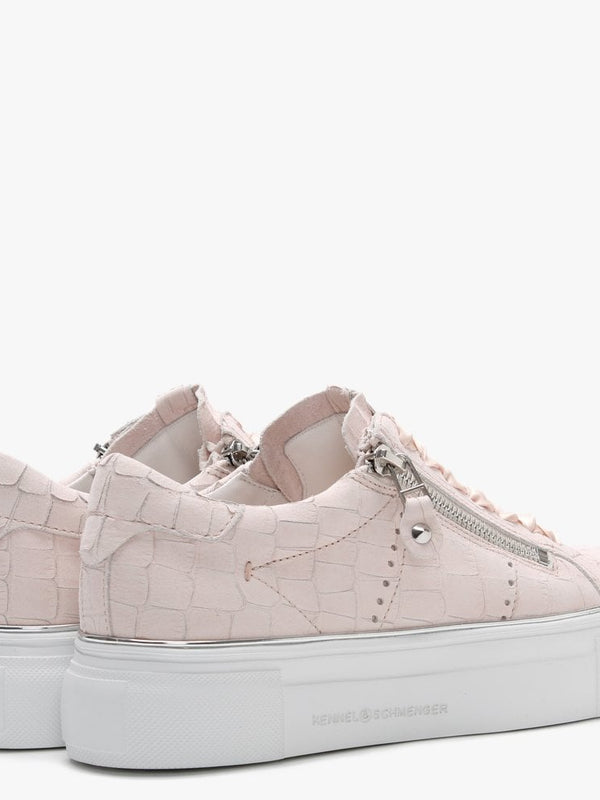 Parry Pink Moc Croc Leather Double Zip Ribbon Lace Trainers