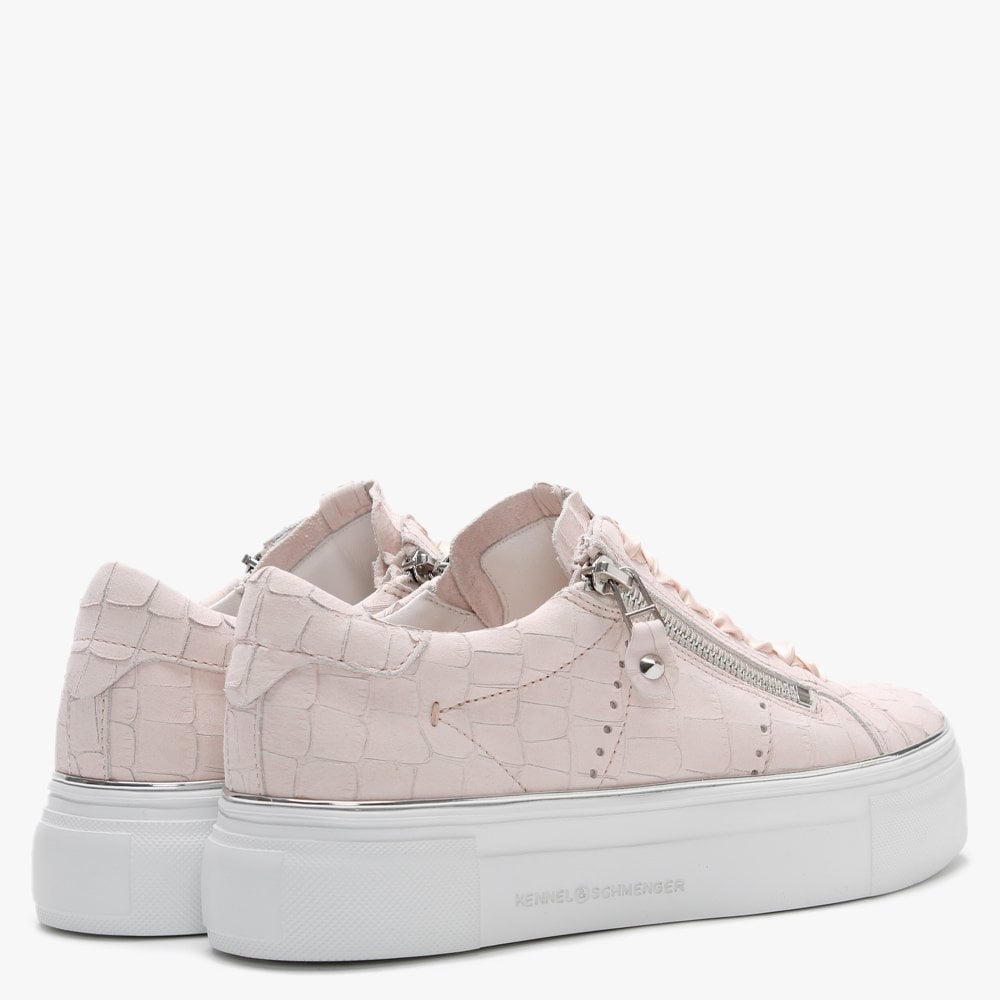 Parry Pink Moc Croc Leather Double Zip Ribbon Lace Trainers