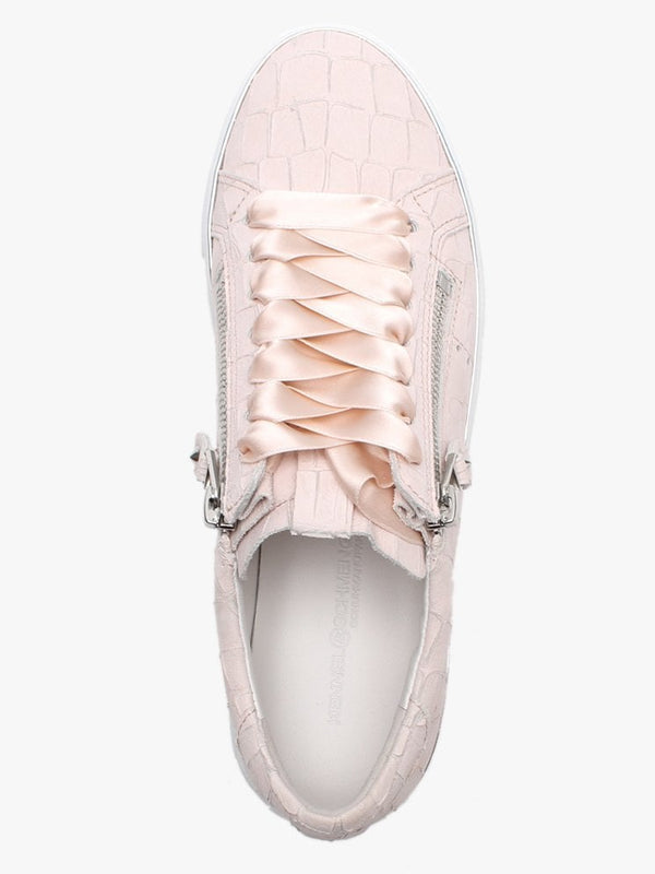 Parry Pink Moc Croc Leather Double Zip Ribbon Lace Trainers