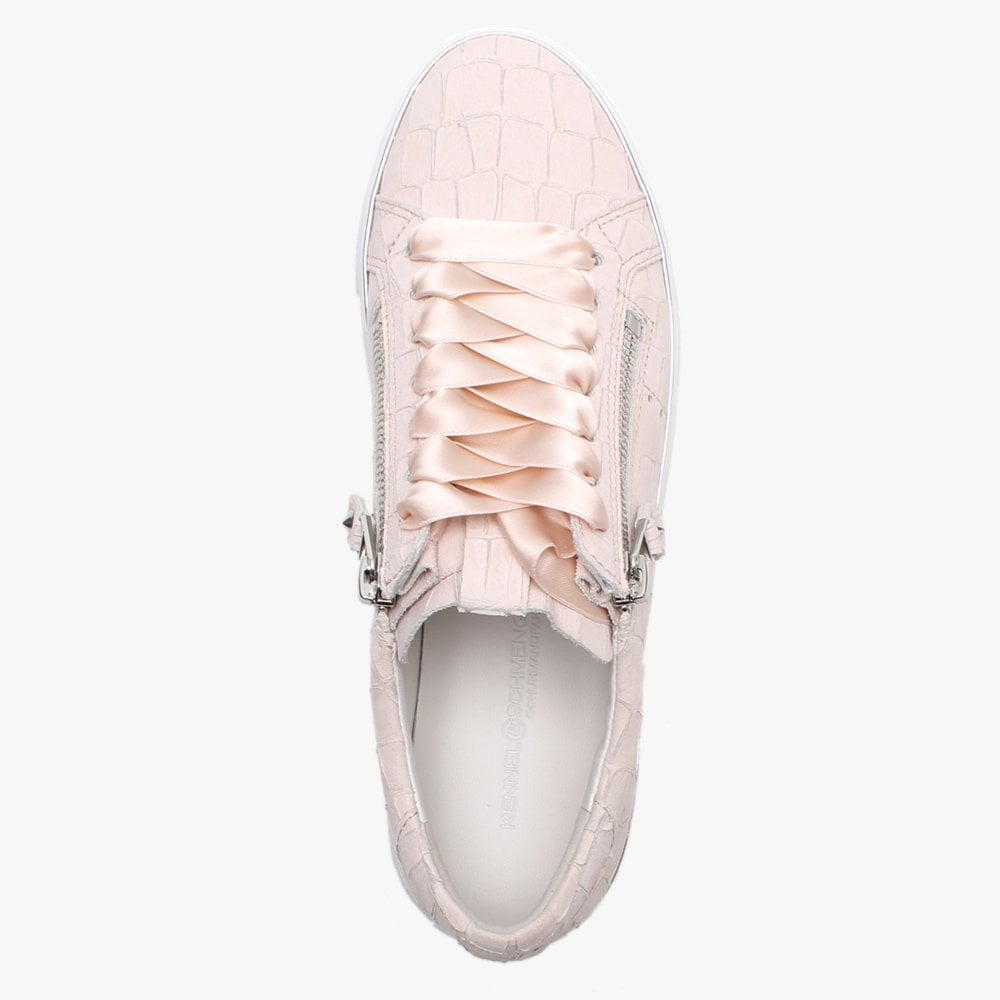 Parry Pink Moc Croc Leather Double Zip Ribbon Lace Trainers