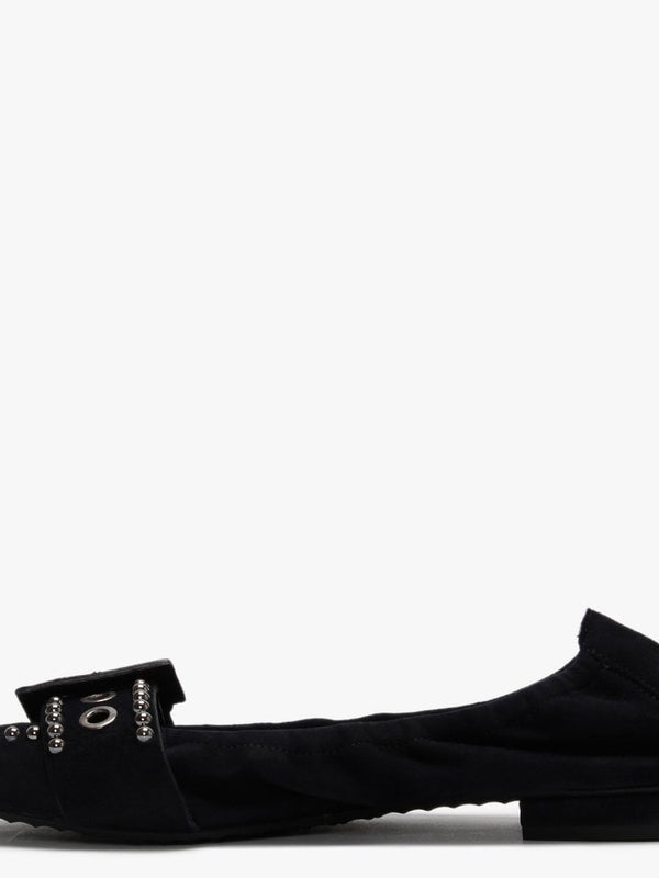 Malu Navy Suede Studded Buckle Ballet Pumps