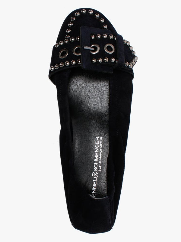 Malu Navy Suede Studded Buckle Ballet Pumps