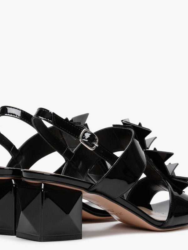 Jaylene Patent Black Leather Geometric Heel Sandals