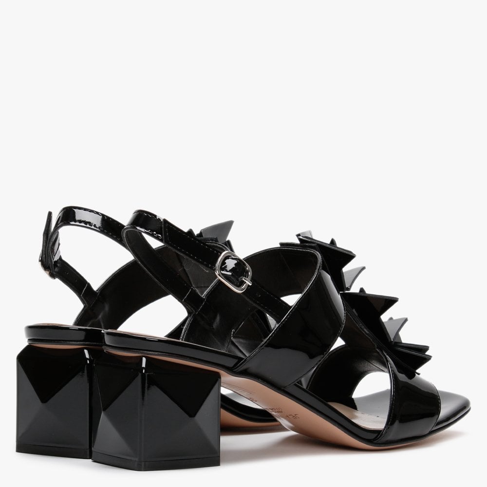 Jaylene Patent Black Leather Geometric Heel Sandals