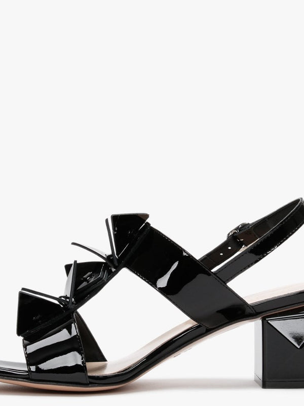 Jaylene Patent Black Leather Geometric Heel Sandals